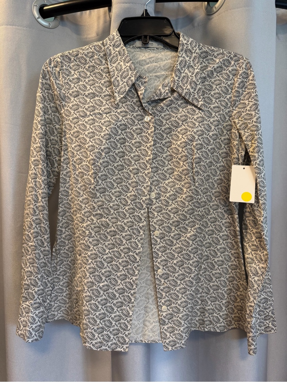 Prada Black and White Geometric-Print Button Front Blouse
